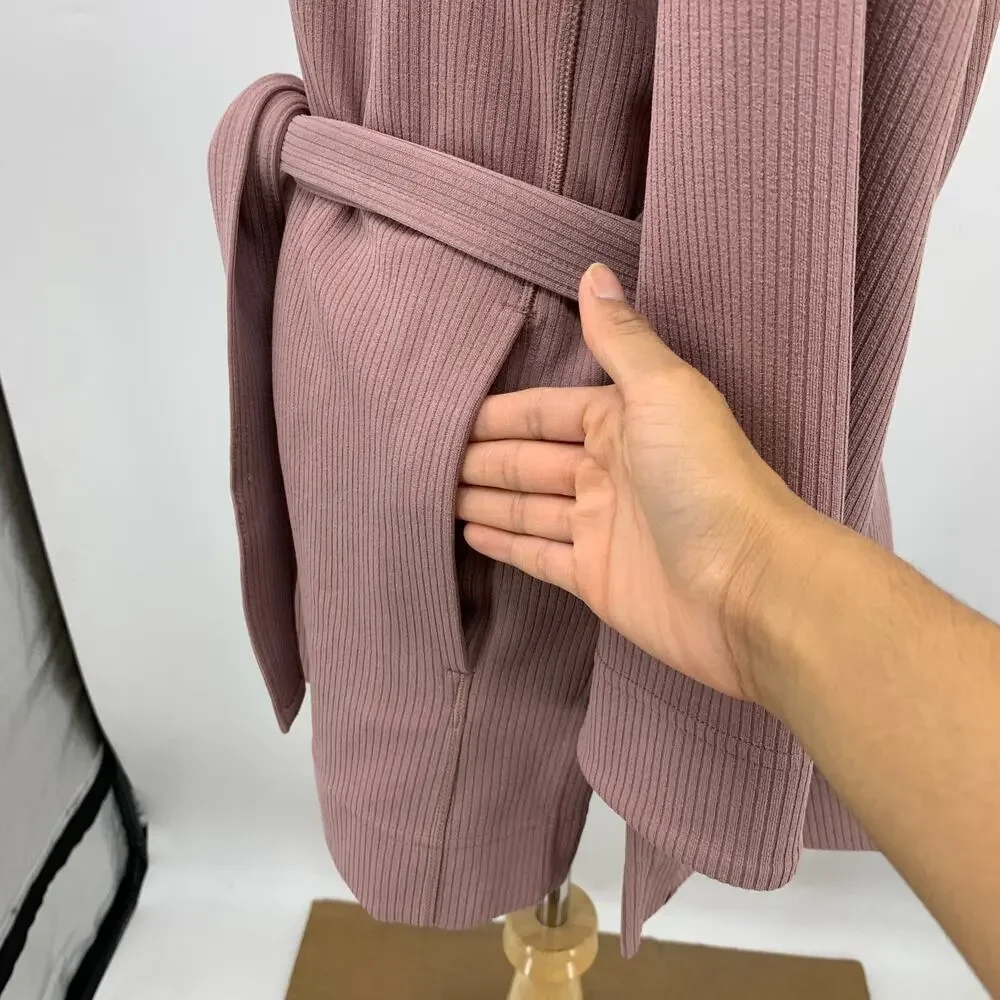 Lululemon Wrap Womens 6 Mauve Ribbed Softstreme Belted Open Front Cardigan